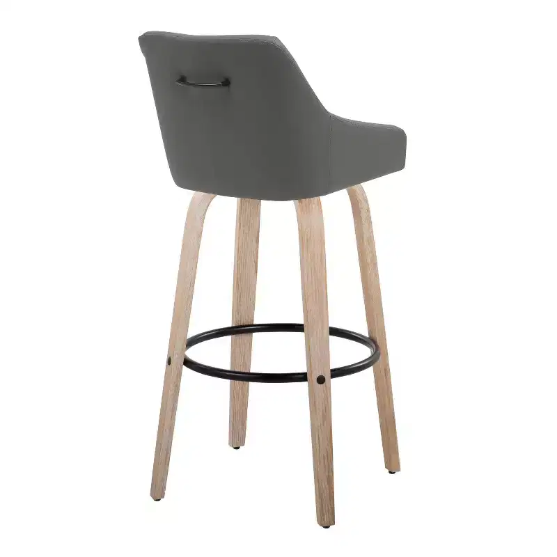 LumiSource Set of 2 Hannah Barstools Whitewashed Wood/Dark Gray PU