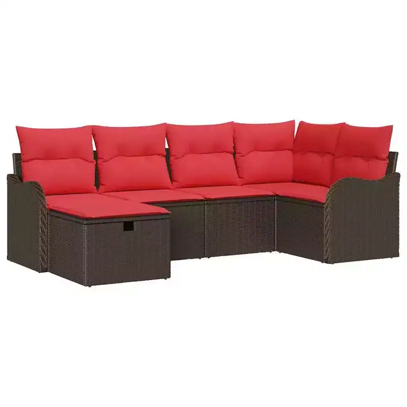 vidaXL Garden Sofa Set 6 pcs Brown and Red 232.5 x 122.5 x 85 cm