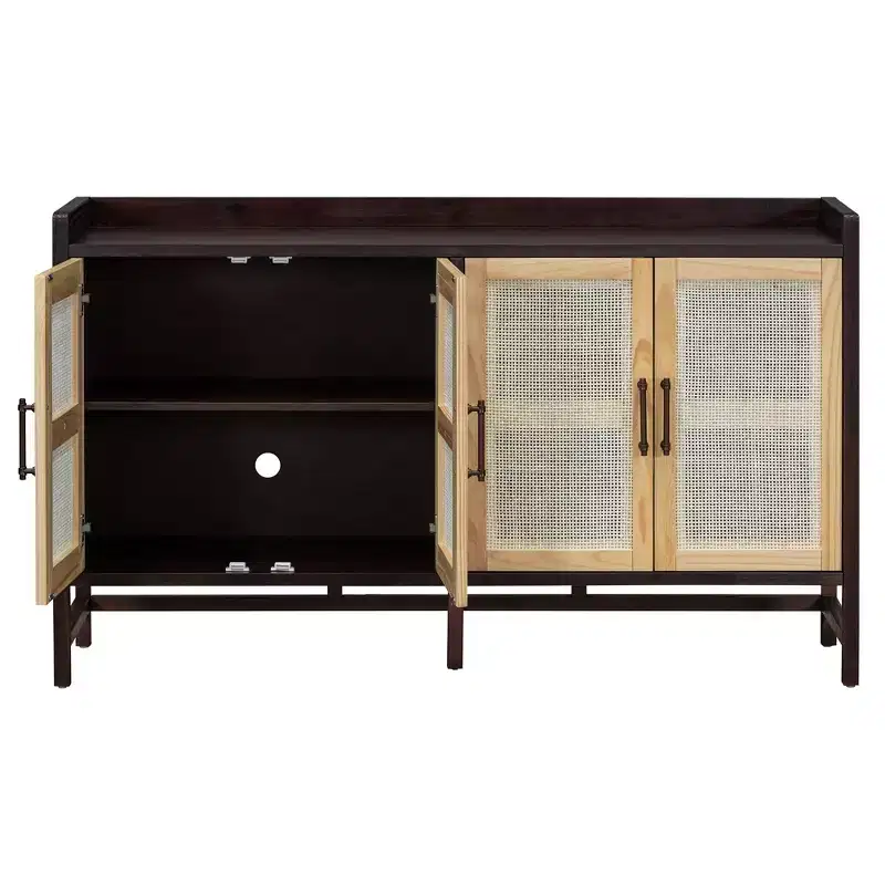 Hostack Farmhouse Sideboard Buffet Cabinet with Rattan Doors and Adjustable Shelves for Kitchen and Dining Room, Rustic