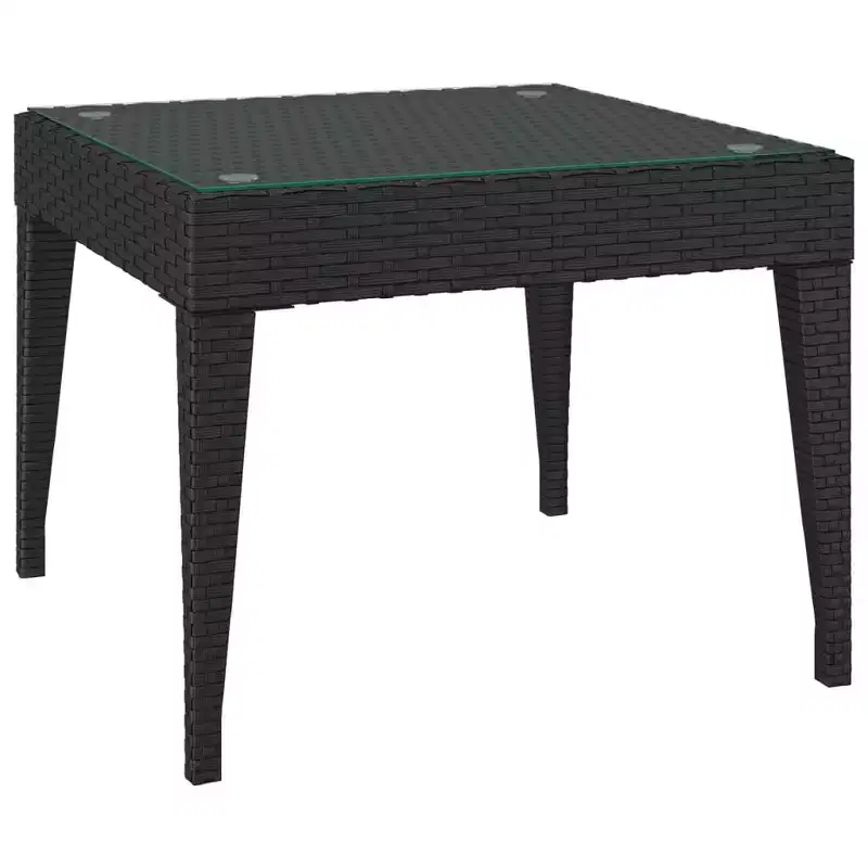 Side Table Black PE rattan, powder-coated steel, tempered glass