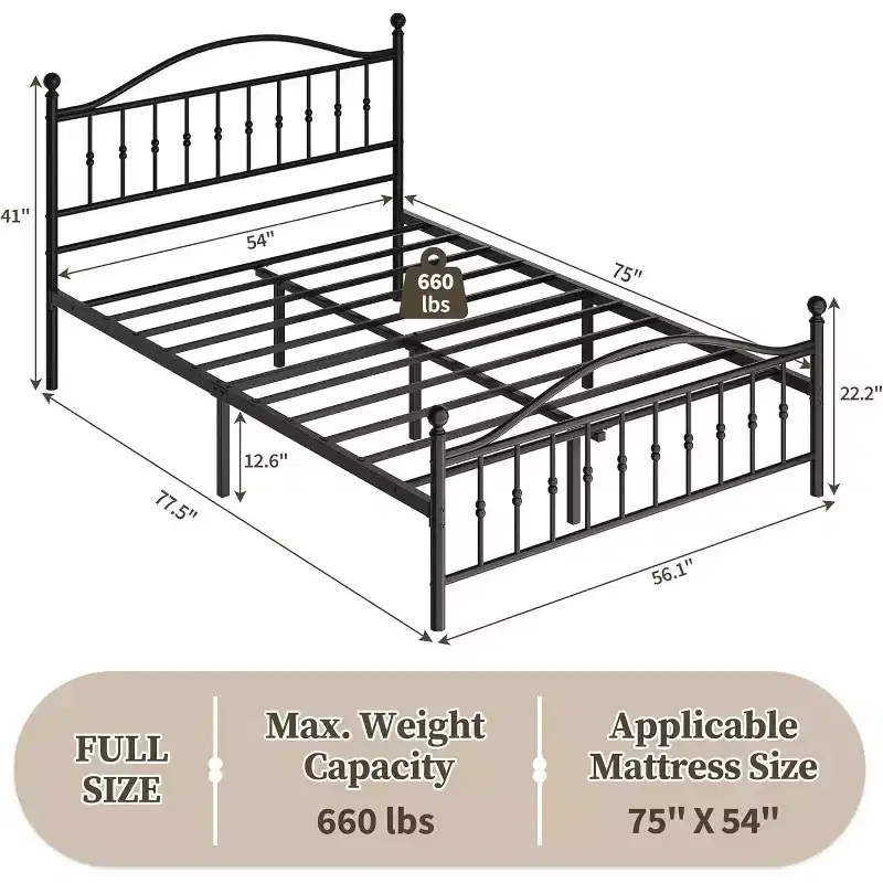 Metal Platform Bed Frame – Vintage Circular Headboard & Footboard, Under-Bed Storage