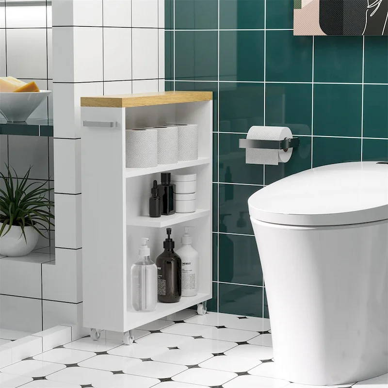 White Slim Rolling Bathroom Storage Cart, 3-Tier, 1-Person Use