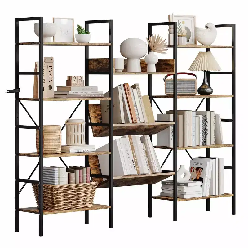MDF & Metal 3-Column Bookcase with Adjustable Shelves 72.8''W x 58''H