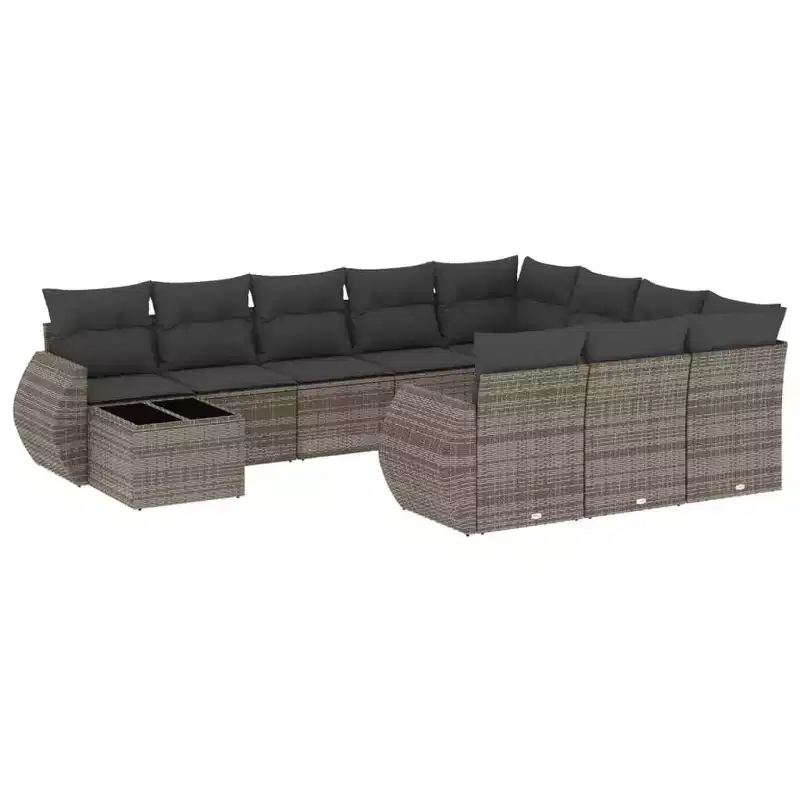 vidaXL 11 Piece Patio Sofa Set with Cushions Gray Poly Rattan