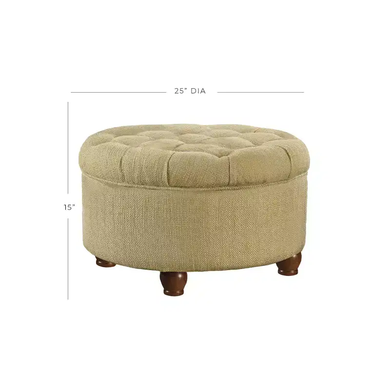 Tweed Tufted Storage Ottoman Tan/Cream - HomePop: Button Tufted, Wood Legs, Lift-Off Lid