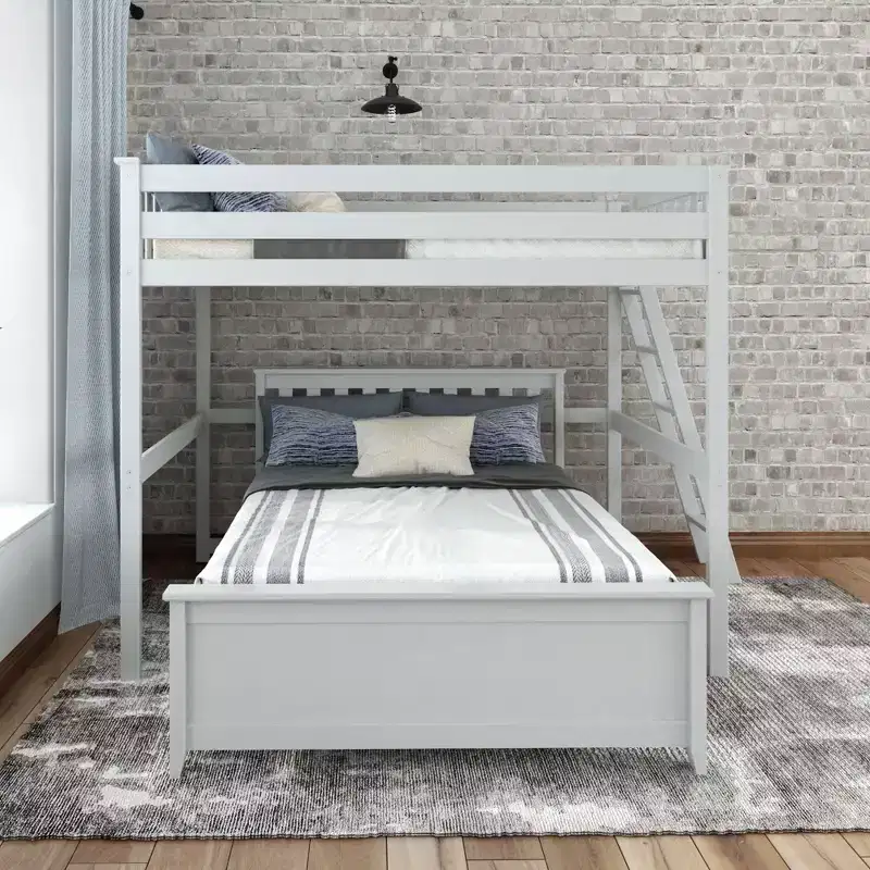 L-Shaped Full over Full Bunk Bed with Ladder