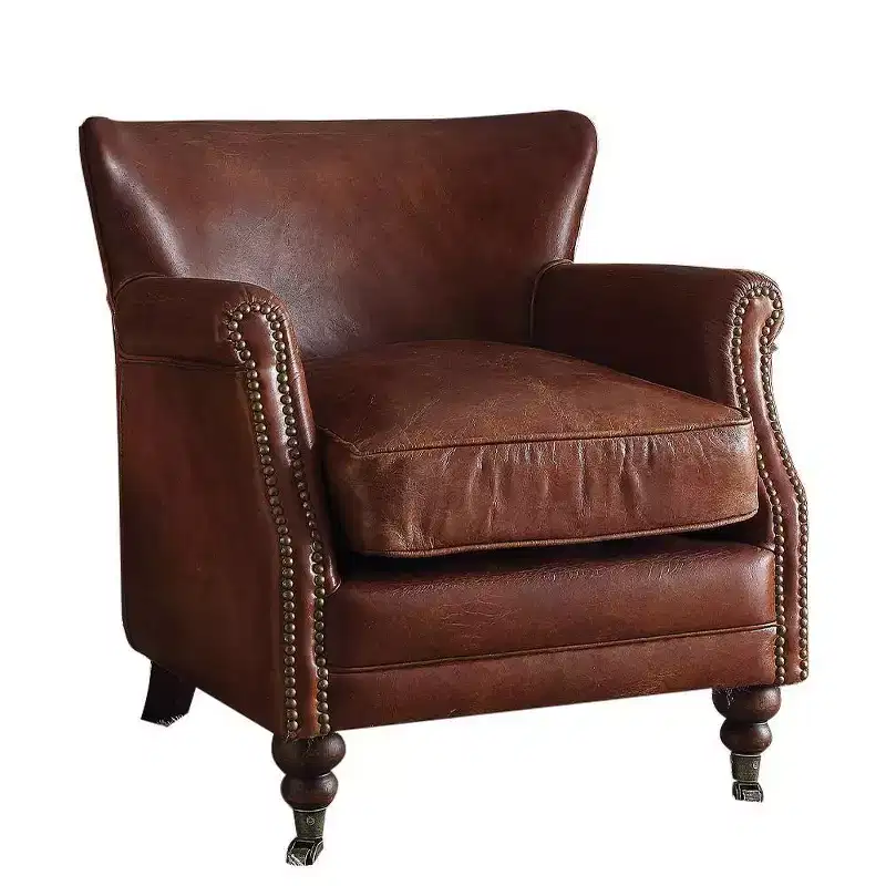Acme Furniture Leeds Accent Chair Vintage Dark Brown Top Grain Leather