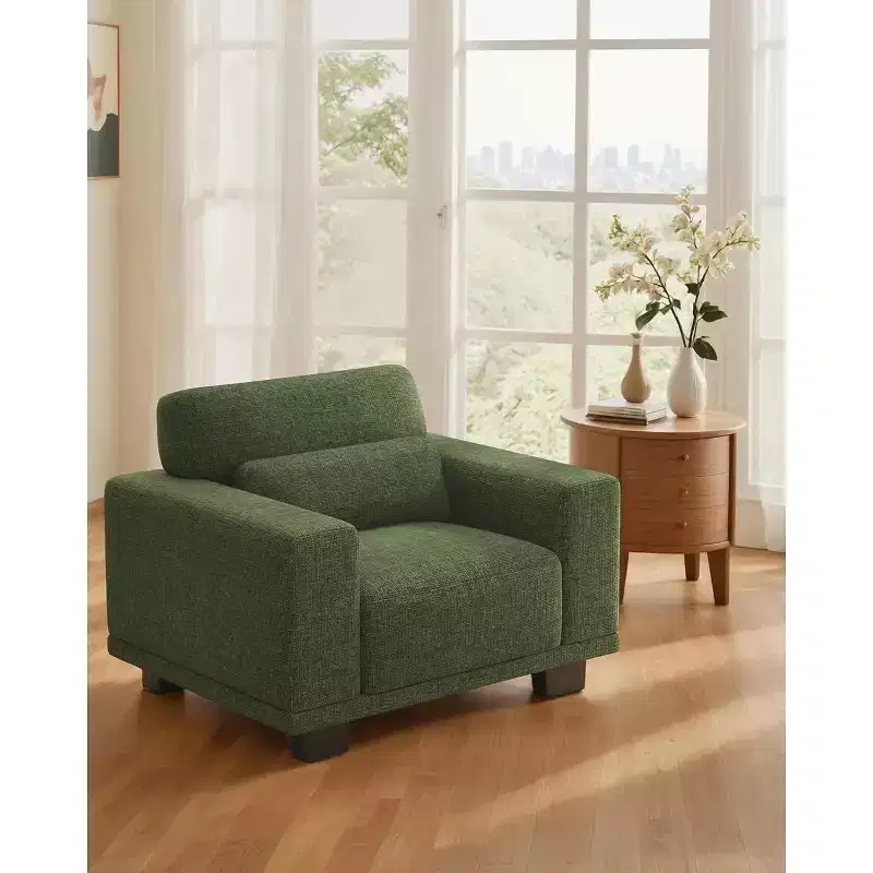 40 In Modern Deep-Seated Wide-Arm Single Sofa, Living Room Single Sofa, Comfortable Single Sofa with a Maximum Weight Capacity of 300 lbs, Green