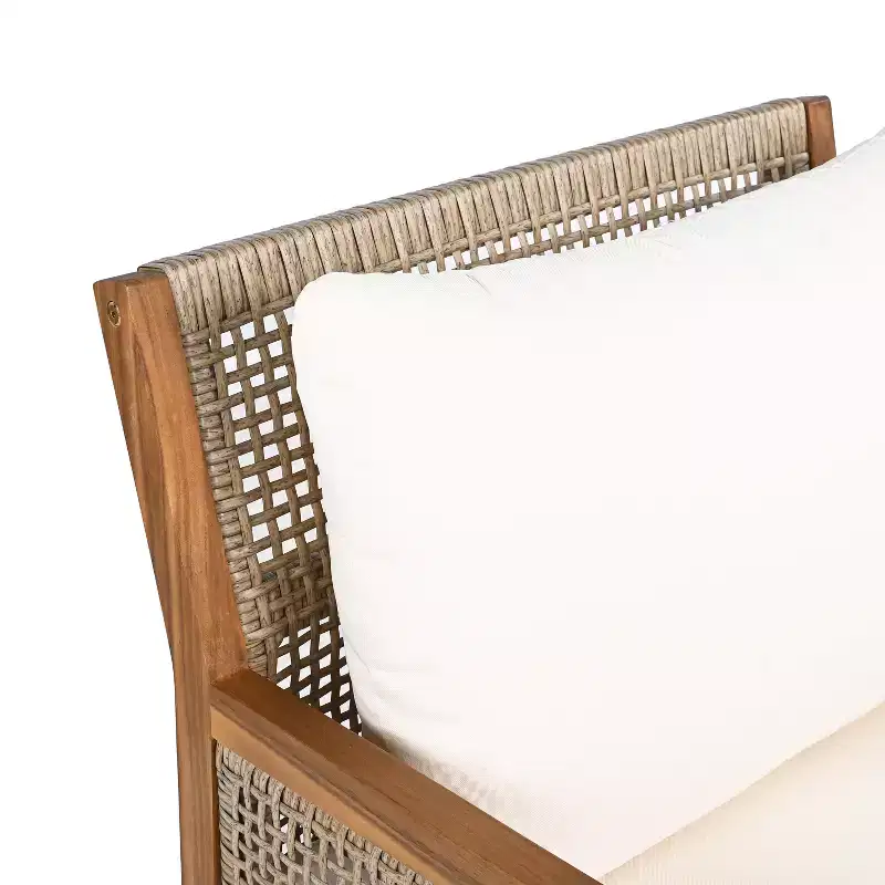 Christopher Knight Home Grania Patio Rattan and Acacia Wood Club Chair with Cushion, Brown/Cream