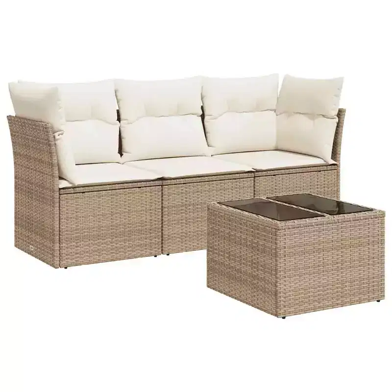 vidaXL 3 Piece Patio Sofa Set with Cushions Poly Rattan