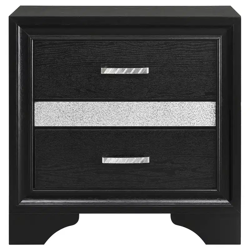 Black / White 2-Drawer Nightstand with Rhinestone Pulls, for 1