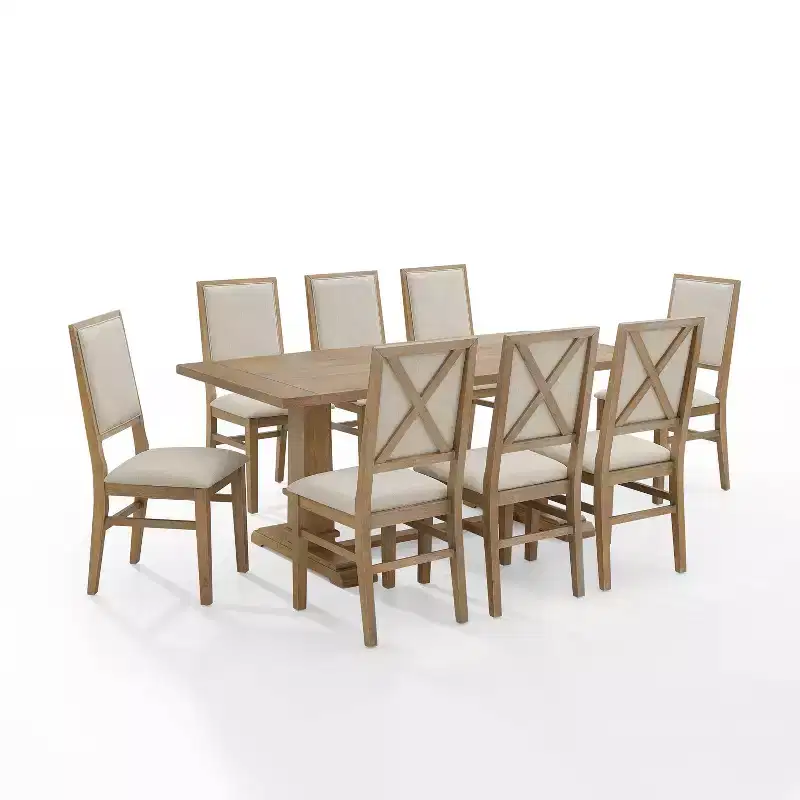 9pc Joanna Dining Set with 8 Upholstered Back Chairs Rustic Brown - Crosley