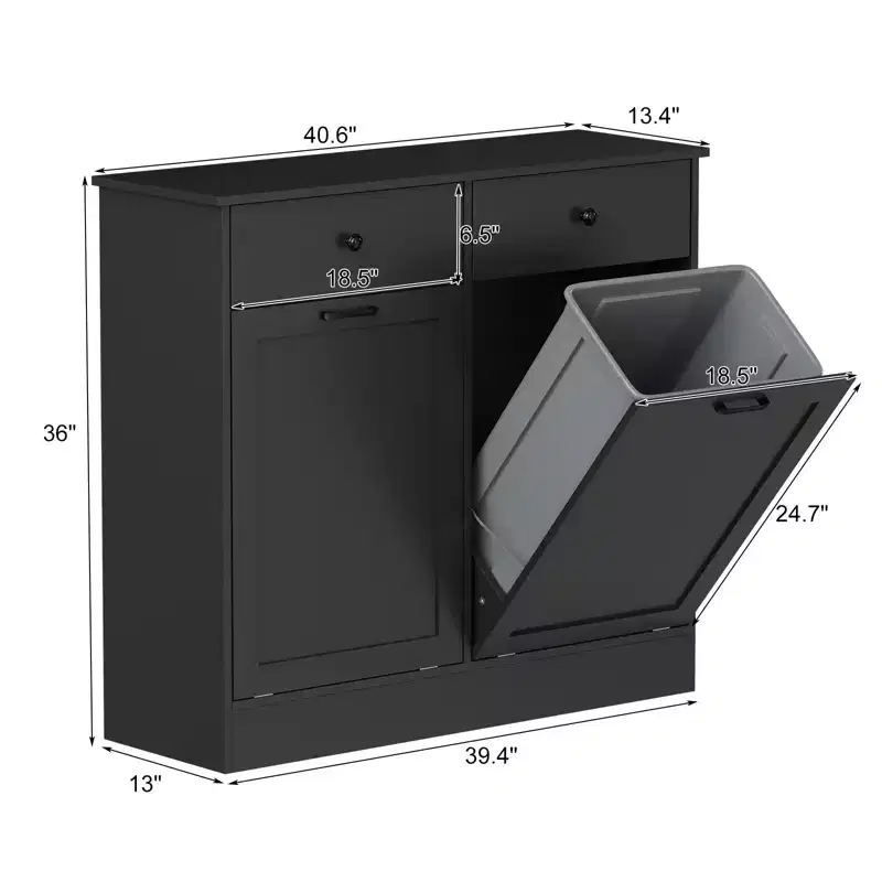 20 Gallon Tilt-Out Trash Can Cabinet, Double Bin with Hidden Drawer, Dog-Proof, Deodorizing
