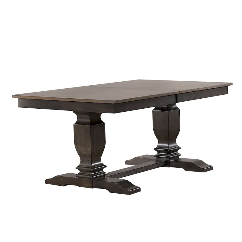 Double Transitional Pedestal In Antique Grey Panel Back 7-Piece Dining Set