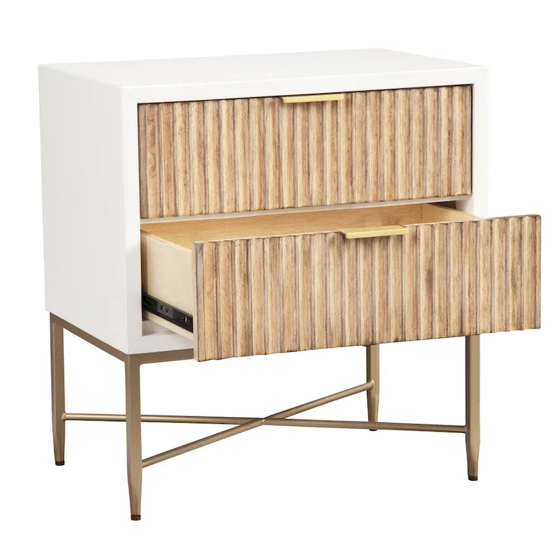 Modern Luxurious Nightstand with 2 Drawers and Gold Metal Legs