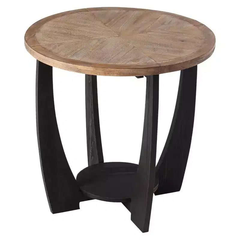 COZAYH Rustic Farmhouse Round End Table with Storage shelf, Accent Side Table for Family or Living Room and Small Spaces in Homes, Living Room, Black