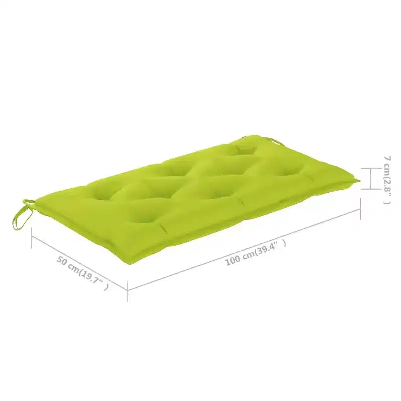 Patio Bench Natural wood, bright green cushion Smooth teak hardwood