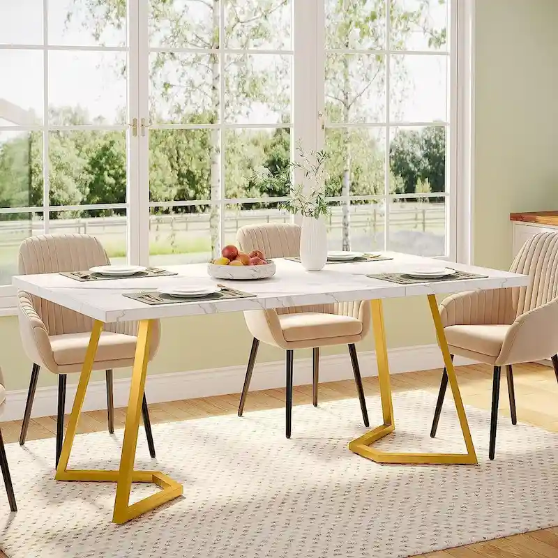 Modern Dining Dinner Table, 55 Inches Dining Room Table for 4-6 People