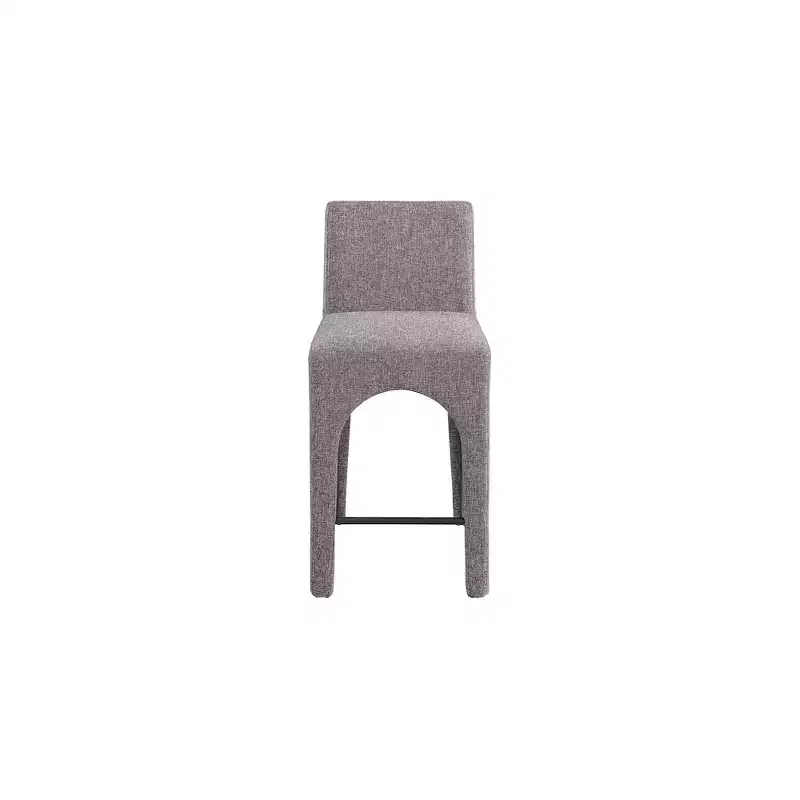 Brown Linen Upholstered Bar Stool, Armless Mid-Back, Seats 1