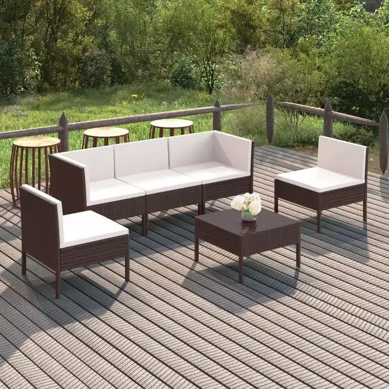 vidaXL Patio Lounge Set Outdoor Sectional Sofa Set with Table, Poly Rattan, Brown, Cream White Cushions