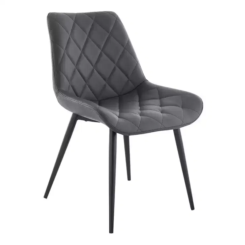 Armen Living,Loralie Gray Faux Leather and Black Metal Dining Chairs - Set of 2