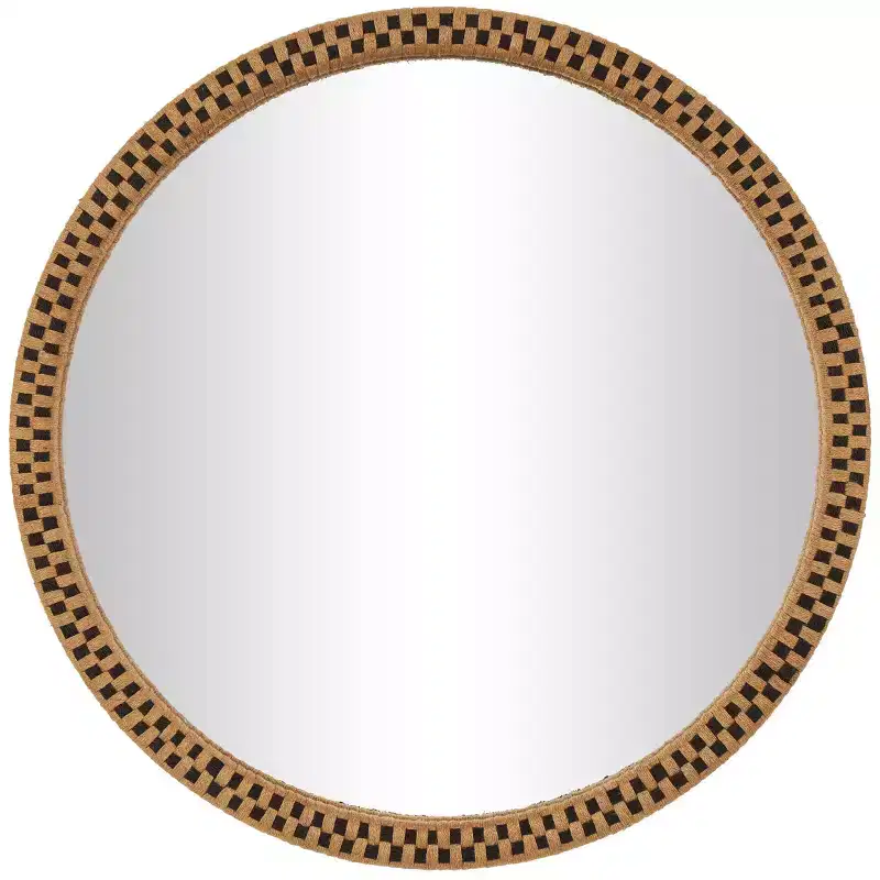 32x32 Wooden Handmade Woven Checkered Wall Mirror Brown - Olivia & May