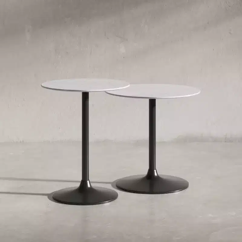 Jofran,Camille Solid Marble and Iron Modern Luxury Accent Tables (Set of 2)- White Color