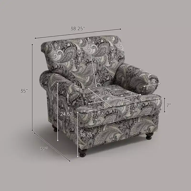 Floral Upholstered Chair - Chenille Fabric,Cozy Lounge Chair for Living Room, Bedroom, or Office