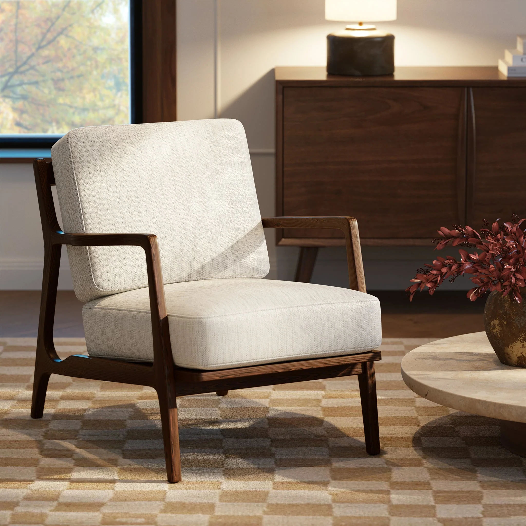 Modern Bright Ash Lounge Chair with Kiln-Dried Wood Frame