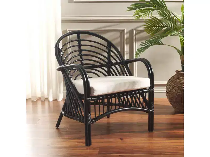 Aragorn Black Rattan Accent Chair with Removable White Cushion