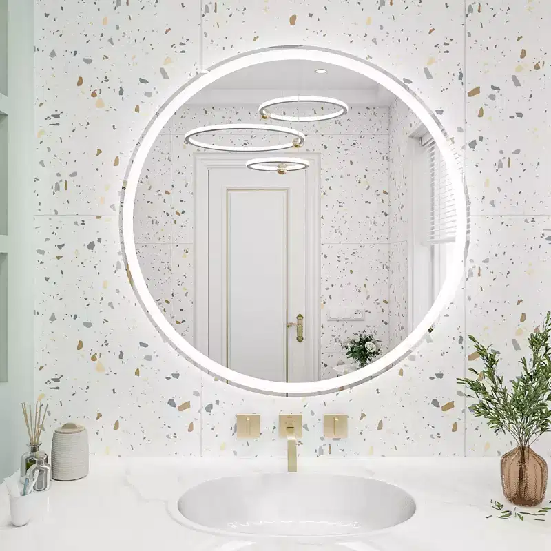 32 Inch LED Bathroom Mirror with Smart Touch Control, Dimmable Anti-Fog Vanity Mirror, Wall Mounted/Plug-in, HD Glass