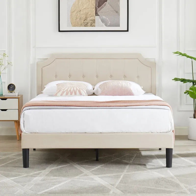 VECELO Upholstered Platform Bed Frame with Adjustable Headboard