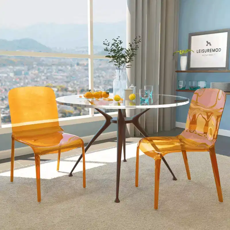 Clear Acrylic Dining Chair Set of 2 Stackable Waterfall Edge Lightweight 275 lbs