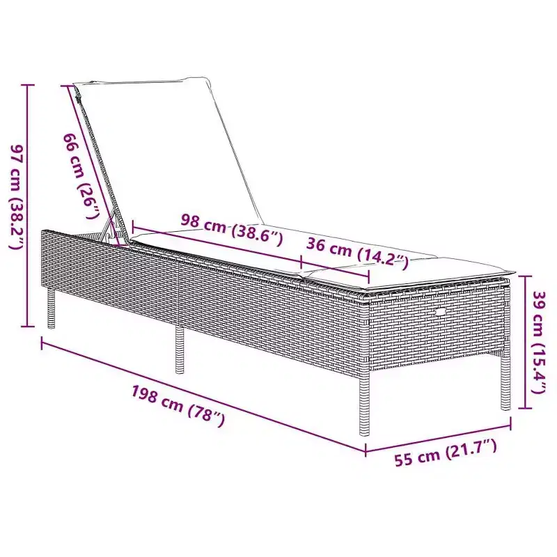 vidaXL Patio Sun Lounger PE rattan Standard Height-Adjustable
