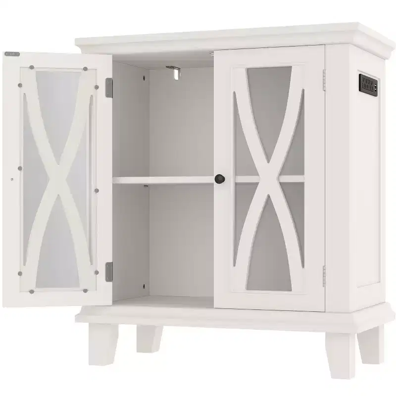 Farmhouse Wood Aquarium Stand with Power Outlets and Adjustable Shelves
