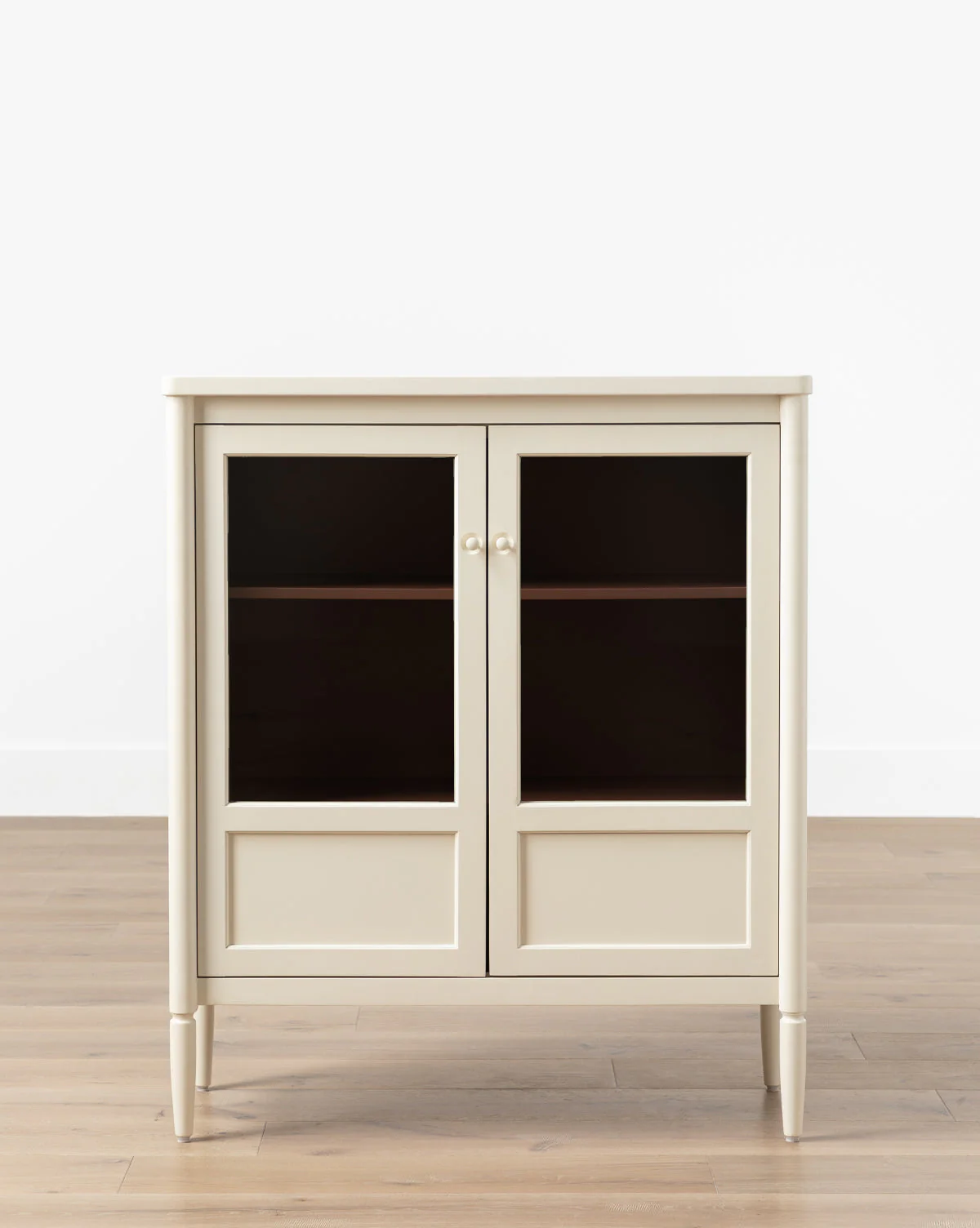 Victorian Painted Wood Cabinet with Glass Doors & Tapered Legs for Living Room