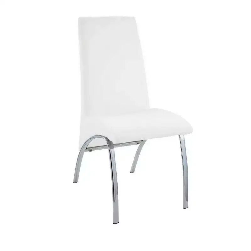 Royal Hampton Polyurethane Upholstered Metal Side Chair, Set of Two, White and Silver