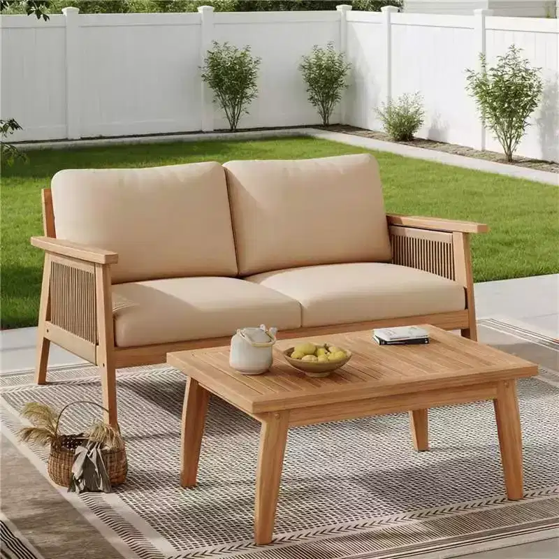 2/4-Piece Patio Conversation Set, Acacia Wood Outdoor Furniture Set with Loveseat Sofa, Table, Chair for Garden/Balcony/Backyard - ModernLuxe