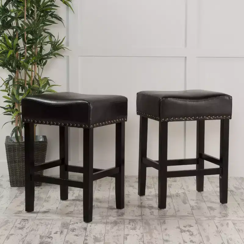 GDFStudio Ogden Bonded Leather and Rubberwood 26 Inch Backless Counter Stool (Set of 2)