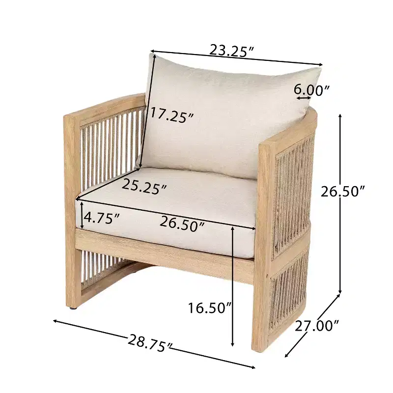 Christopher Knight Home Hayate Boho Patio Acacia Wood Woven Rope Club Chair with Lightweight Concrete Side Table