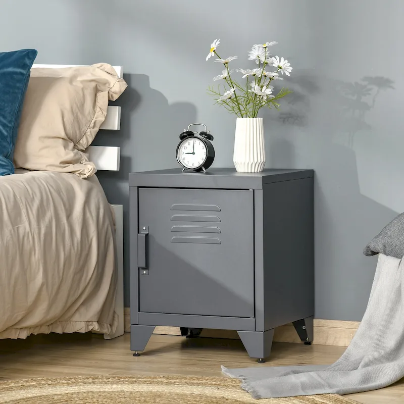 HOMCOM Industrial End Table, Living Room Side Table with Locker-Style Door and Adjustable Shelf - 15.75x15.75x19.75