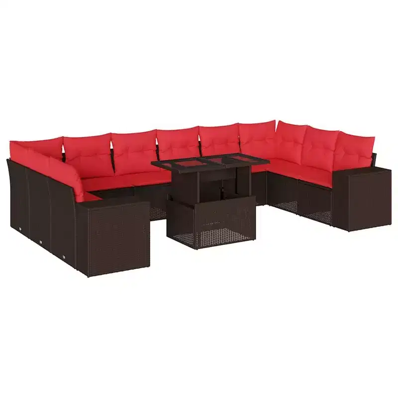 vidaXL Patio Sofa Set with Cushions Table and Couches 11 Piece Poly Rattan