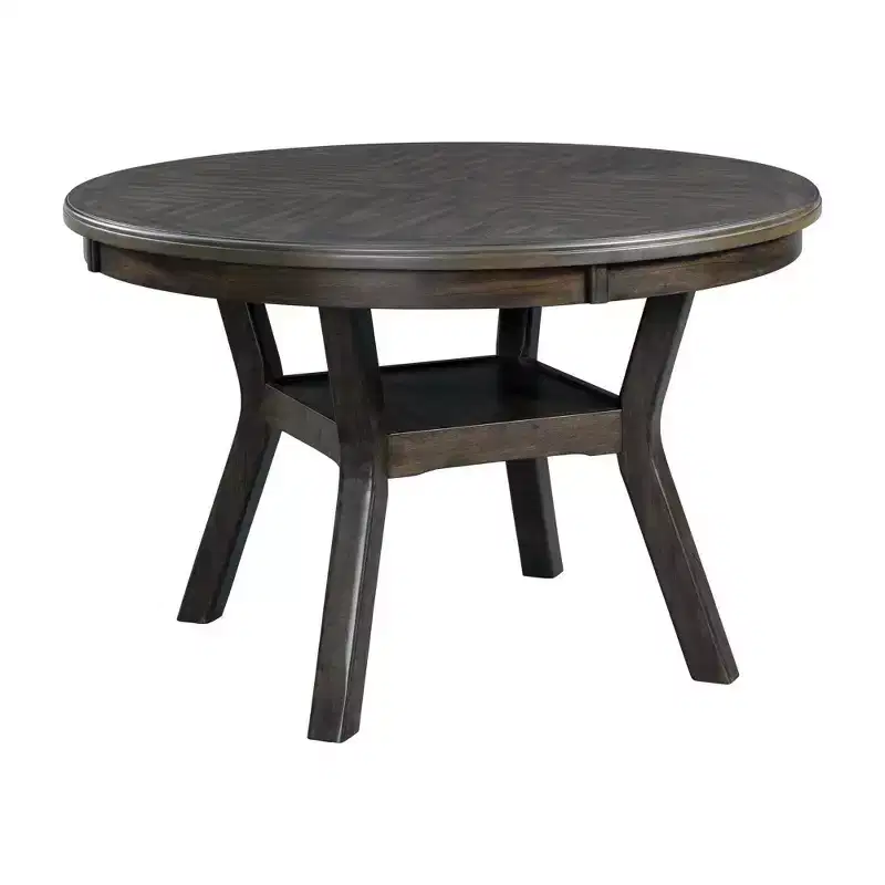 Taylor Standard Height Dining Table 5-Piece, Round Table, Gray Upholstery, 4 Side Chairs Walnut
