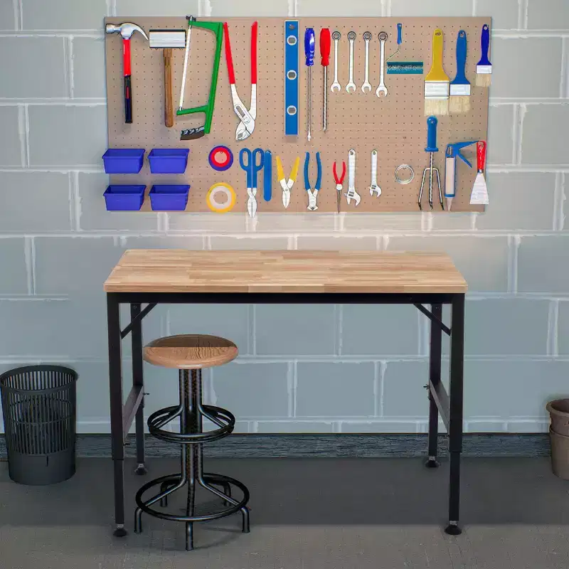 48/60IN Industrial Heavy-Duty Standing Desk, Adjustable Computer Desk with Rubber Pads/Wheels, Office Desk for Living Room, Study, Office