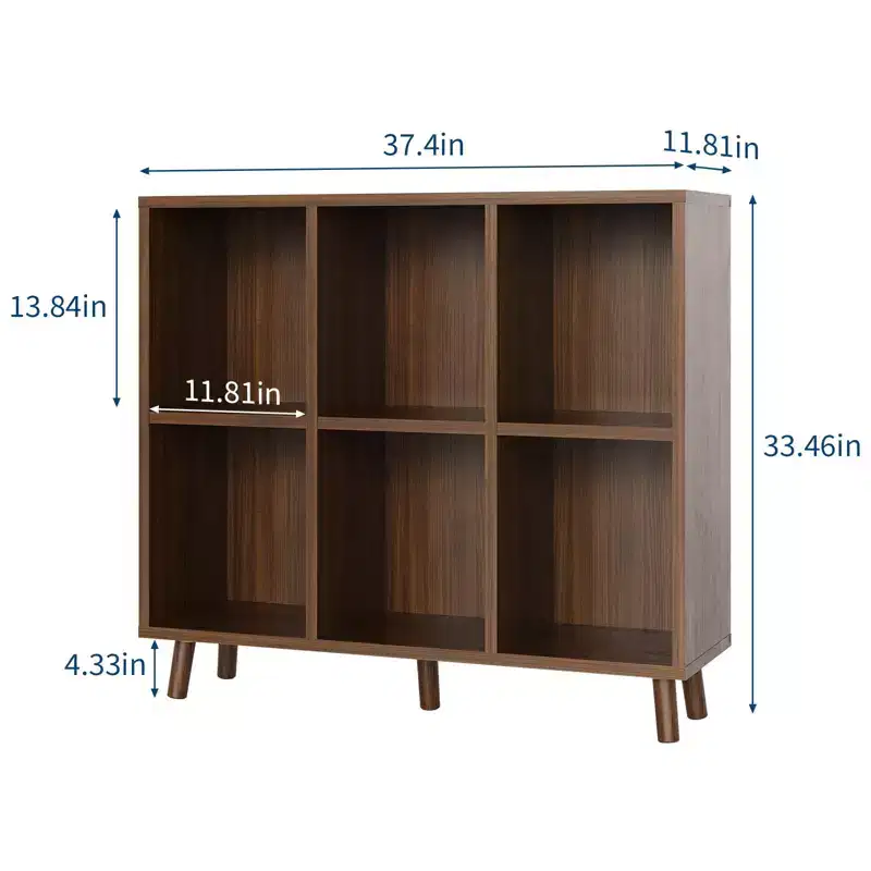 6-Cube Bookcase - Low 2-Tier Wood Storage Shelf in Retro Brown for Home Office/Living Room