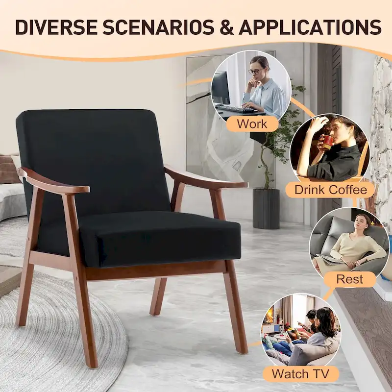 Mid-Century Modern Accent Chair with Solid Wood Frame, Set of 1