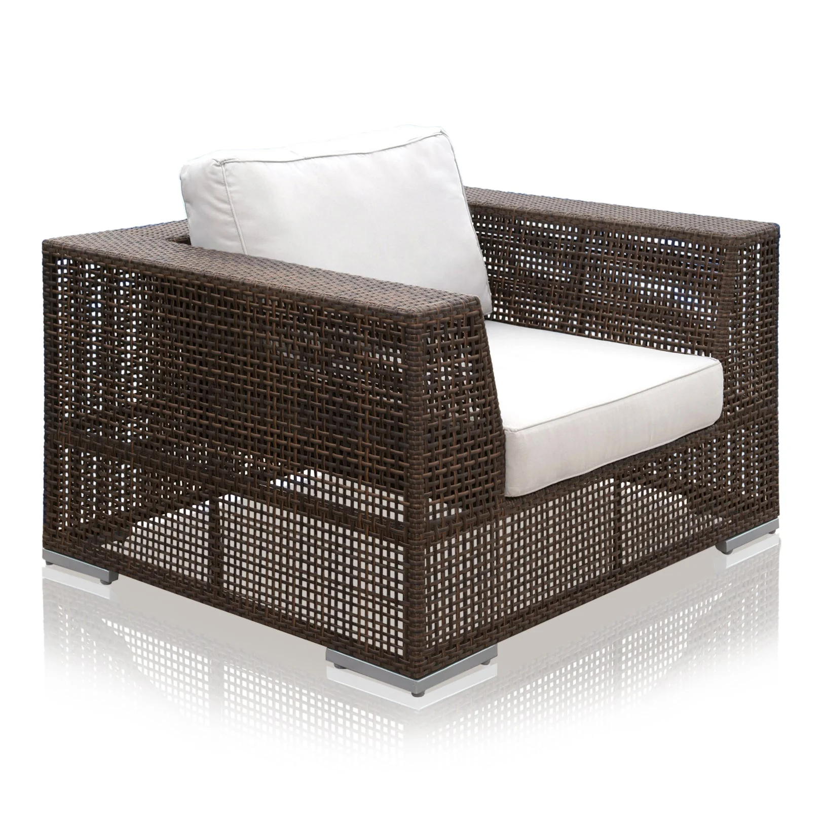 Java Brown Wicker Outdoor Lounge Chair with White Cushion