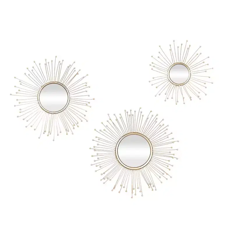 Round Metal Wall Mirror Set of 3, Gold Iron Frame