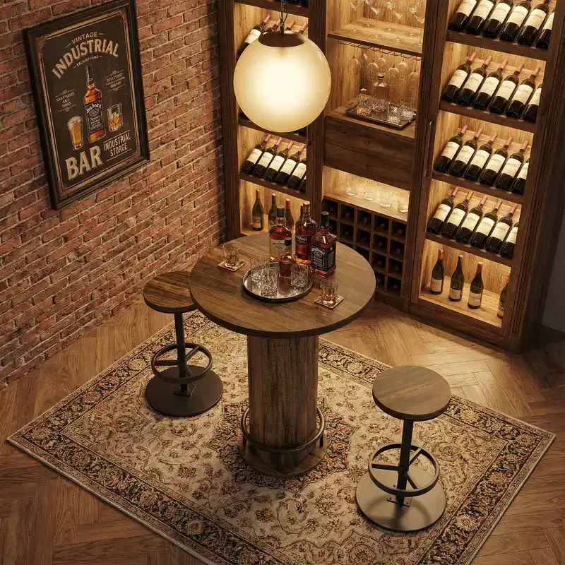 MAYEERTY Bistro Pub Table Set with 2 Barstools, Cocktail Dining Table and Chairs Set for Home Bar