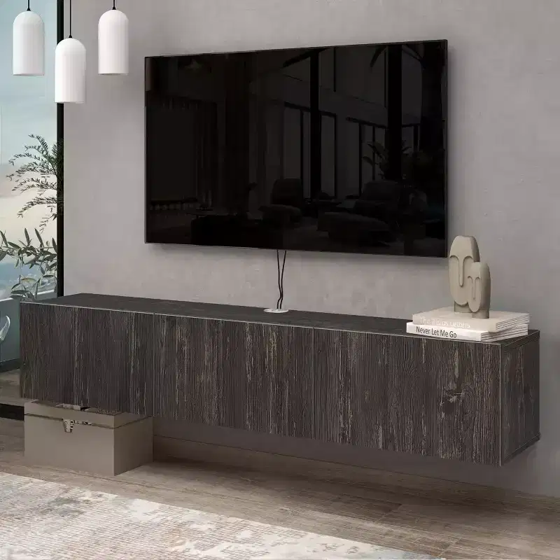 HomeStock Modern Floating TV Stand Wall Mount for Large TVs 65-80 Inch, Black